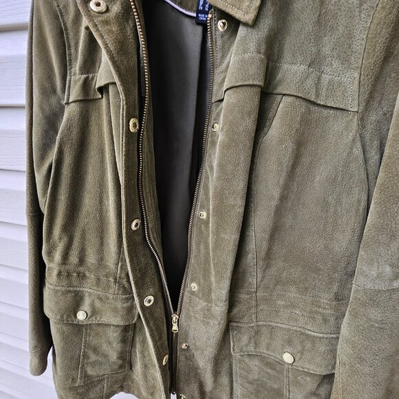 Barn Jacket Suede Jacket-Olive Green Isaac Mizrahi - Picture 4 of 12